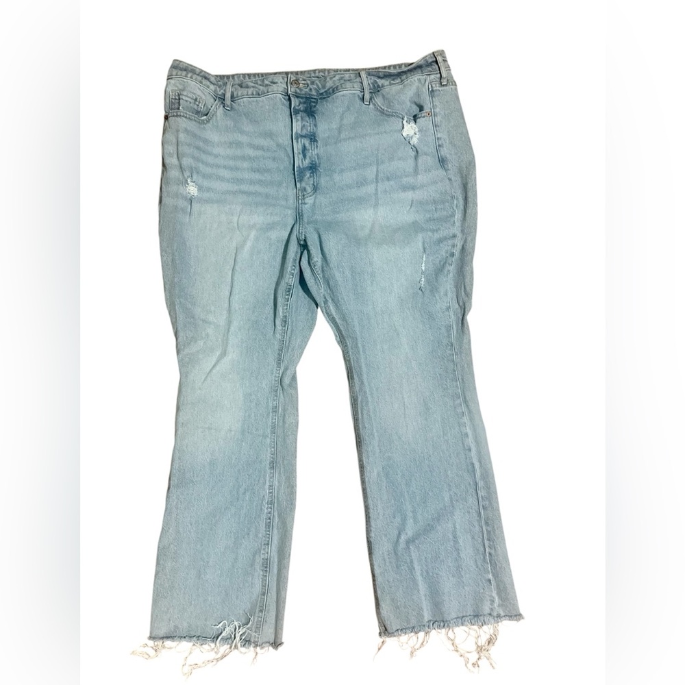 Old Navy Jeans Extra High Waist Button Fly Kicker Boot Cut Raw Hems  Plus SZ 24